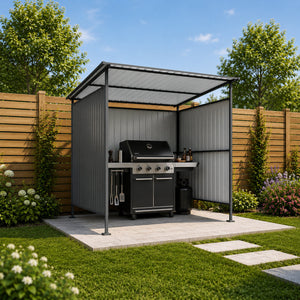 6x6FT Outdoor Pergola with Hardtop Roof, Lean-to Metal Shelter