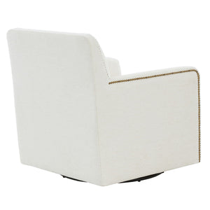 Cream Swivel Accent Chair with Antique Brass Nailhead Trim