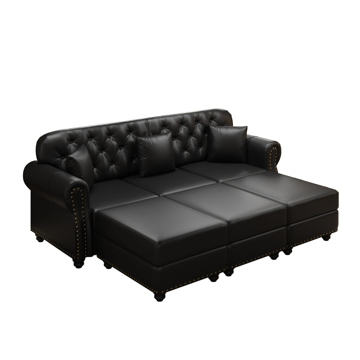 Upholstered Sofa With Nailhead Trim, Rolled Armrests With Ottoman
