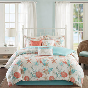 7 Piece Cotton Sateen Comforter Set Coral Queen