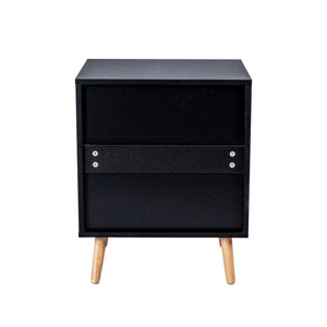 2 Drawer Rattan Nightstand For Bedroom And Living Room, End Table, Side Table With 2 Hand Made Rattan Decorated Drawers - Black