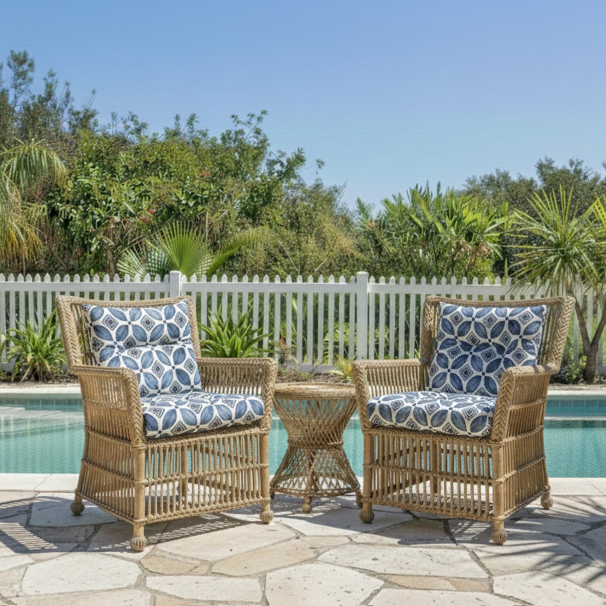 Outdoor Chair Cushions Set of 2 - 19 x 19 x 4 Inch Tufted Seat Cushions