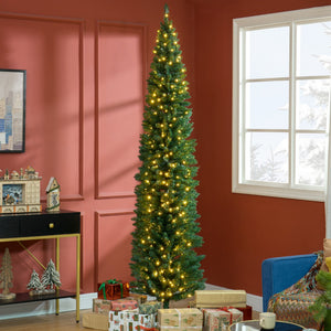 HOMCOM 8' Tall Pre-Lit Slim Noble Fir Artificial Christmas Tree