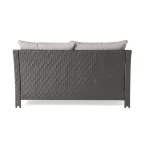 Contemporary ANTIBES Loveseat & Table Set Outdoor Grey PE Rattan Iron Waterproof Fabric