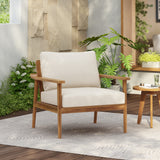 Mid-century modern outdoor lounge chair with cushions – stylish and durable wood frame chair for patio, garden, or balcony