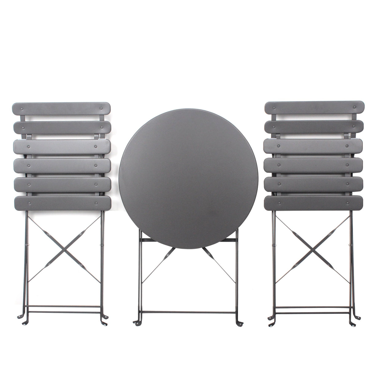 3 Pieces Patio Bistro Balcony Metal Chair Table Set - Gray