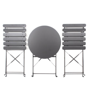 3 Pieces Patio Bistro Balcony Metal Chair Table Set - Gray