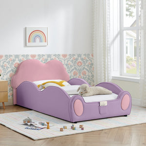 Cute Cloud Shape Bed With Guardrails Cartoon Design, Storage Pocket