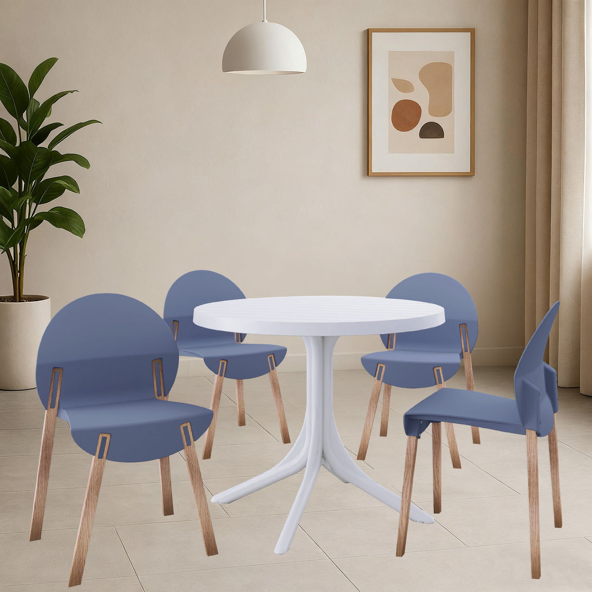 4 Piece Set Of Single Chairs, Traditional Elements With Round Table