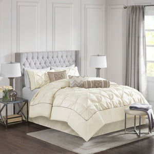 7 Piece Tufted Comforter Set Ivory Cal King