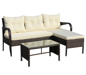Outdoor Patio Furniture 3-Piece Conversation Set (Beige Cushion)