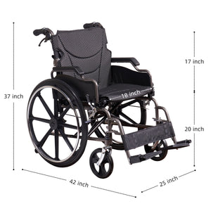 Lightweight Foldable Manual Wheelchair with Double Brakes - Black or Pearl Silver