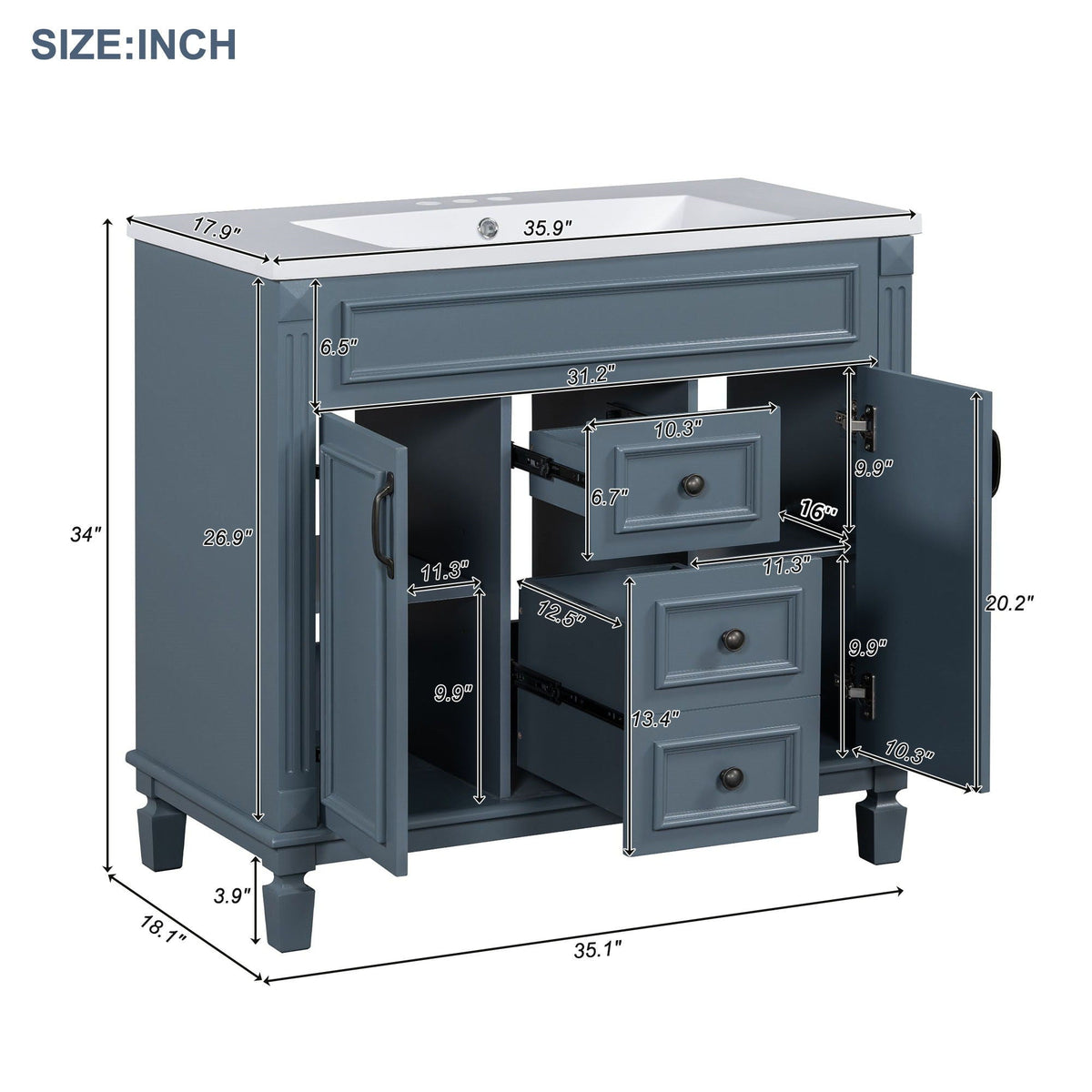 Bathroom Vanity with Sink and Mirror Cabinet with Soft-Closing Doors - Black, Blue, White, Dark Gray