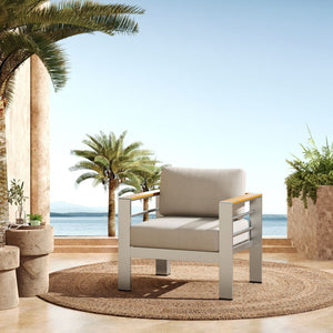 Cora Outdoor Aluminum Club Chair - Silver / Beige
