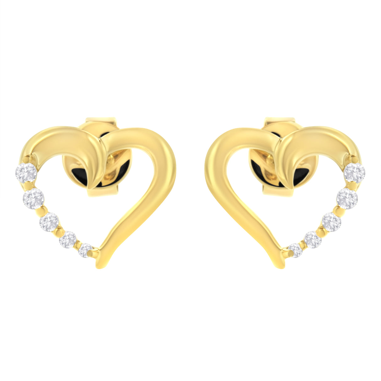 14K Yellow Gold 1/8 Cttw Diamond Journey Heart Hoop Earrings (K-L Color, I1-I2 Clarity)