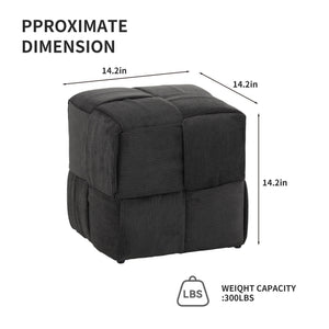 Square Ottoman Foot Rest with Woven Corduroy Design - Fabric