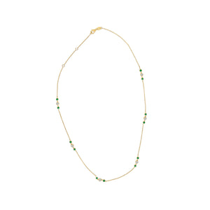 14K Yellow Gold Emerald and 1/2 Cttw Diamond Station Necklace