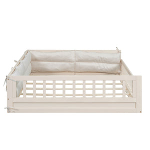 Upholstered Platform Bed With Guardrail And Pillow