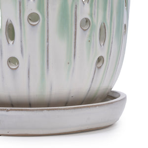 Set of 2 Ceramic Flowerpot with Drainage Hole, 8' Modern Planter for Patio, Garden, Windowsill - White Green