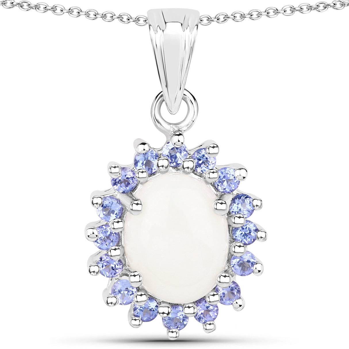 2.26 Carat Genuine Opal and Tanzanite .925 Sterling Silver Pendant