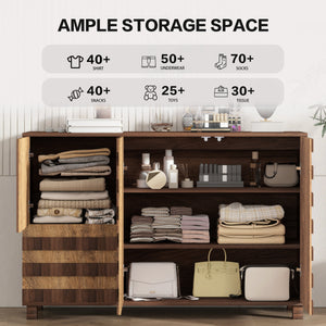 55-Inch Walnut Buffet Sideboard Cabinet with Storage