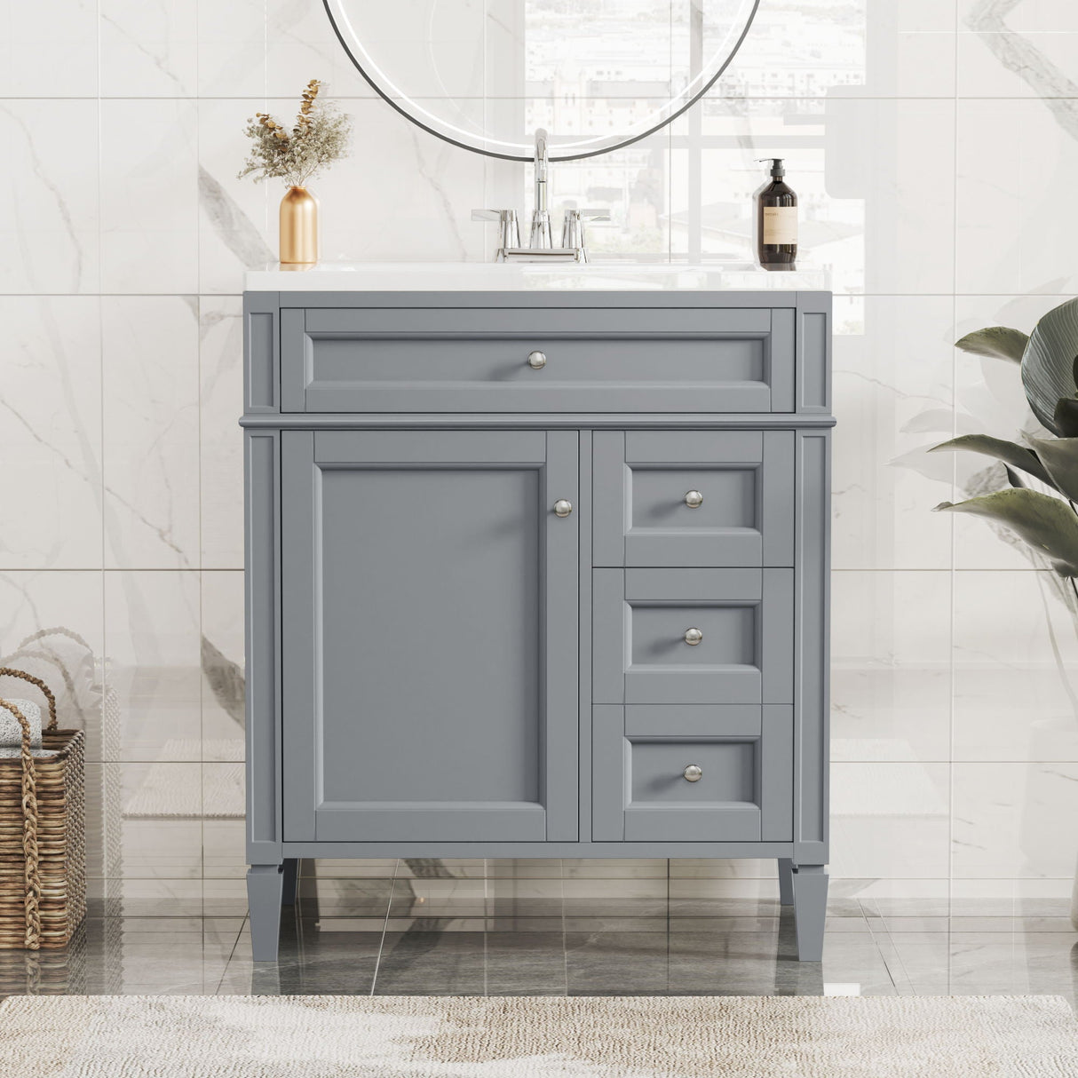 Bathroom Vanity With Top Sink, Storage Cabinet, 2 Drawers, Tip Out Drawer