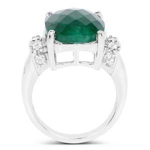 8.50 Carat Dyed Emerald and White Topaz .925 Sterling Silver Ring