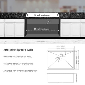 Undermount Stainless Steel Kitchen Sink, Deep Single Bowl Basin