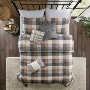 6 Piece Printed Herringbone Quilt Set with Throw Pillows