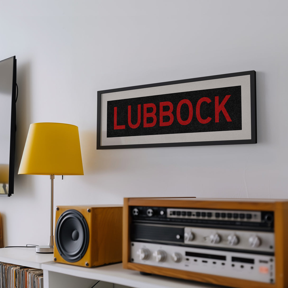Framed Lubbock Red and Black Bus Scroll
