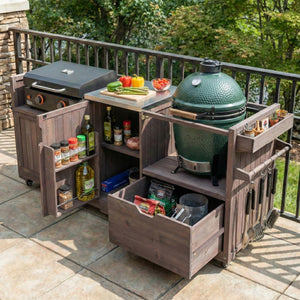 K&K 80.5' Outdoor Kitchen Island for Big Green Egg & Blackstone Griddle