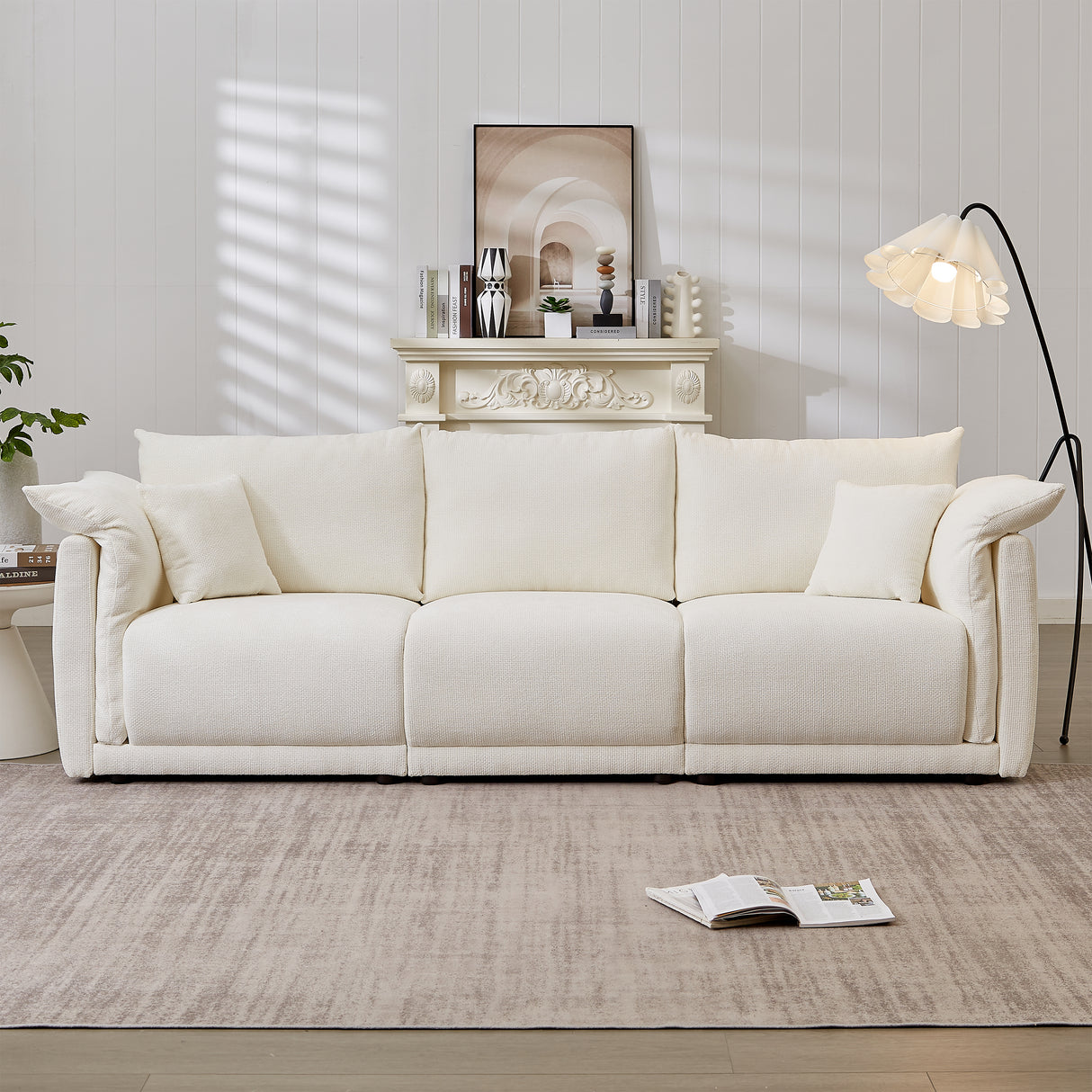 98.5'-3-seater-sofa-with-unique-design-and-soft-arm-pillows,-beige-Sofas-&-Sectionals