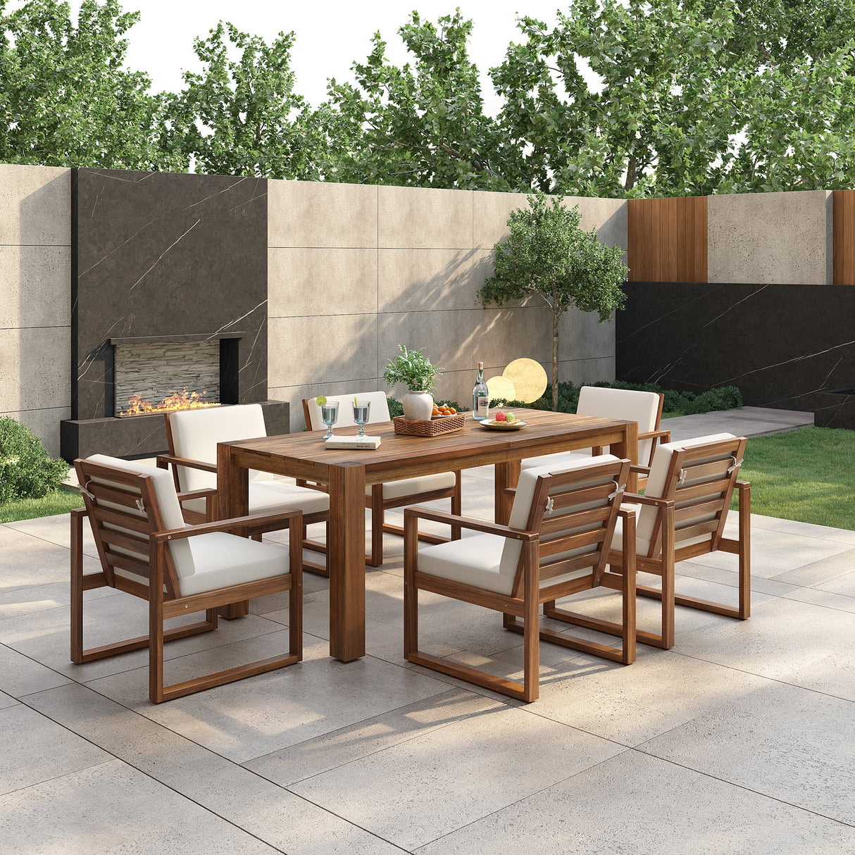 TREXM Patio Table and Chairs Set for 6 with Umbrella Hole
