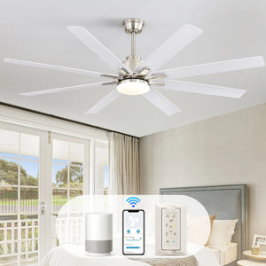 Ceiling Fan with Dimmable LED Light, 8 Blades, Remote Control - Black or White