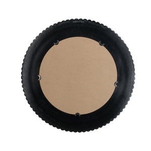 Round Black and Gold Wooden Accent Mirror with Woven Texture - 26.5"
