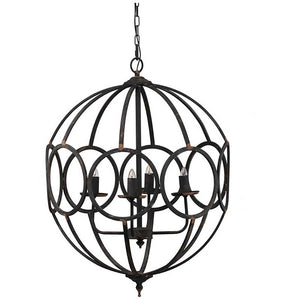 4 Light Metal Chandelier in Black Iron with Adjustable Chain