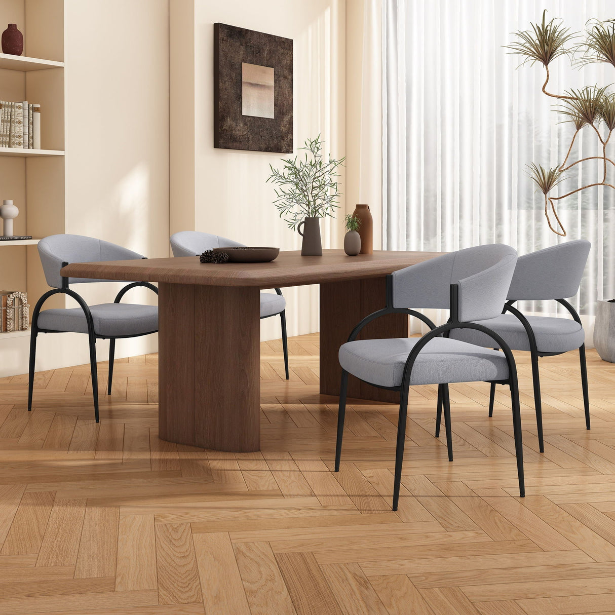 Contemporary Upholstered Dining Chairs with Metal Legs (Set of 2)