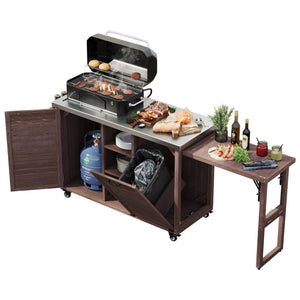 K&K 78.3' Outdoor Kitchen Island with Foldable Grill Table