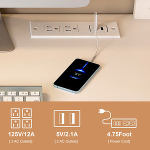 White Computer Desk with 4-in-1 Socket and Storage Options