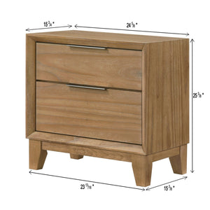 1 Piece 2 Drawer Nightstand - Natural Wood