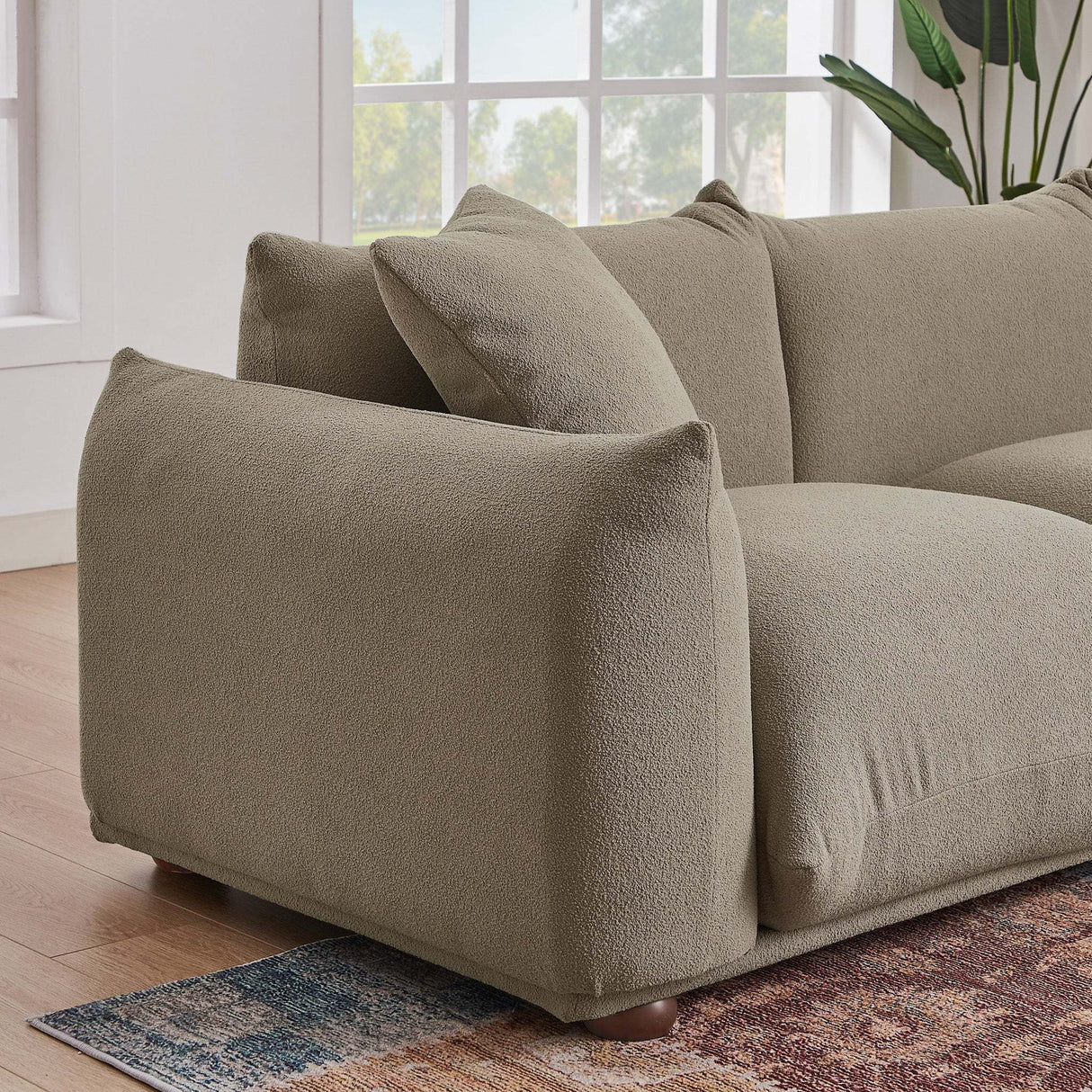 Kely Modern 100'' Mocha Boucle Upholstered Sofa with Solid Wood Legs