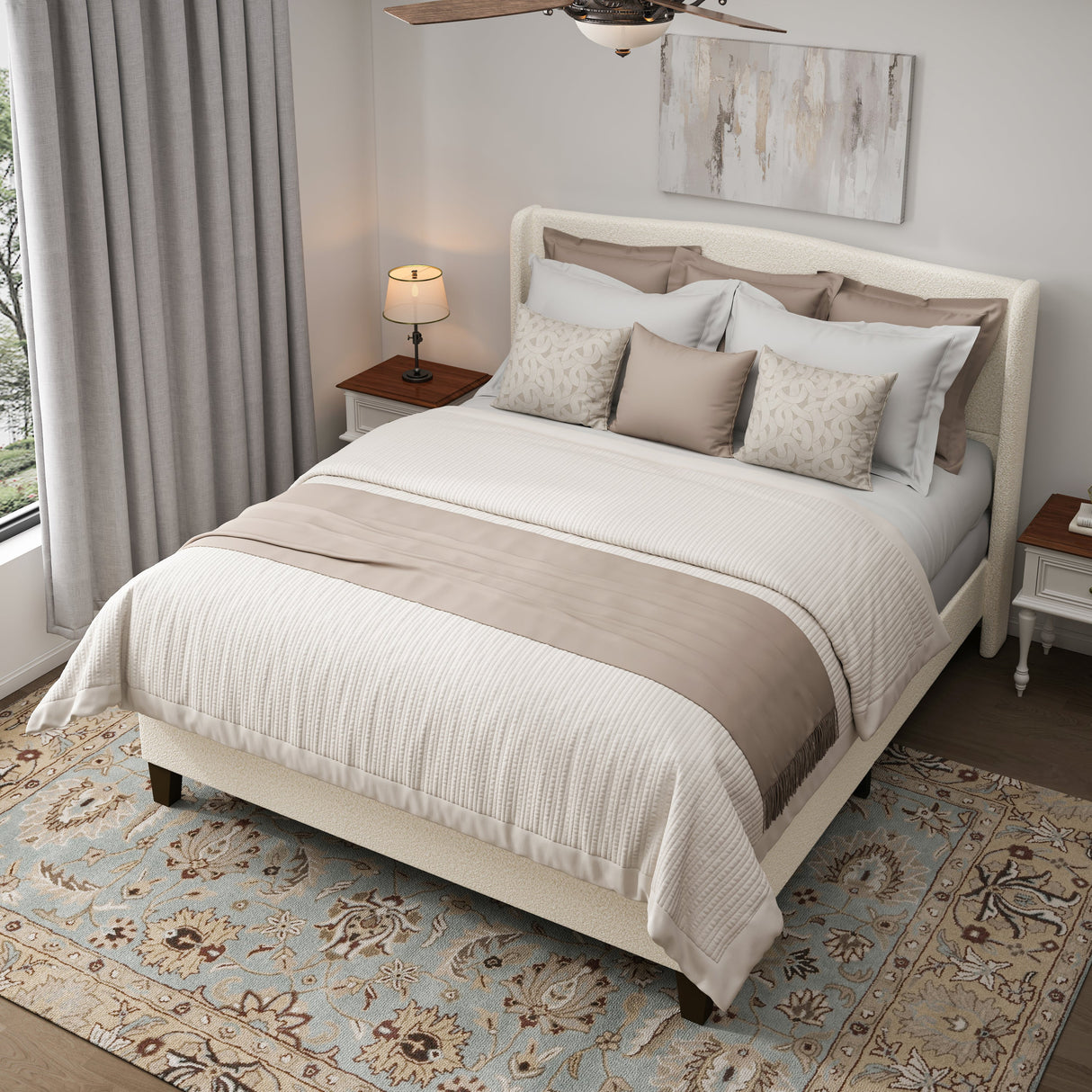 King Size Bed Frame with Upholstered Teddy Velvet Headboard