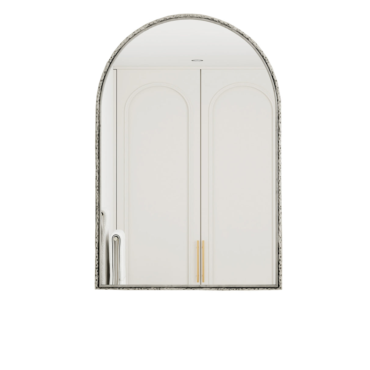 Arched Silver Wall Mirror with Tempered Glass Metal Frame