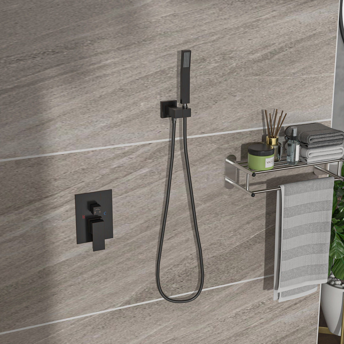 Dual Shower Head System with Ceiling Mount and Rough-In Valve - Pearl Silver, Black, or Gold