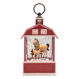 Led horse barn snow globe 11"h