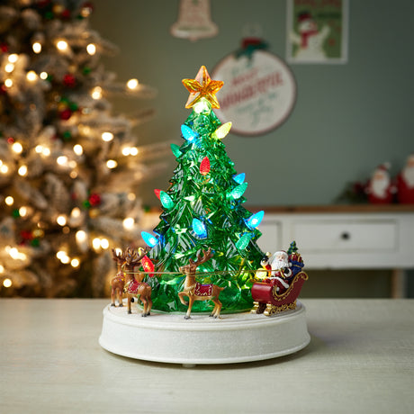 Led rotating musical santa's sleigh christmas tree 11"h