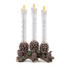 Led taper candle with pine branch and pinecone base 15.5"h