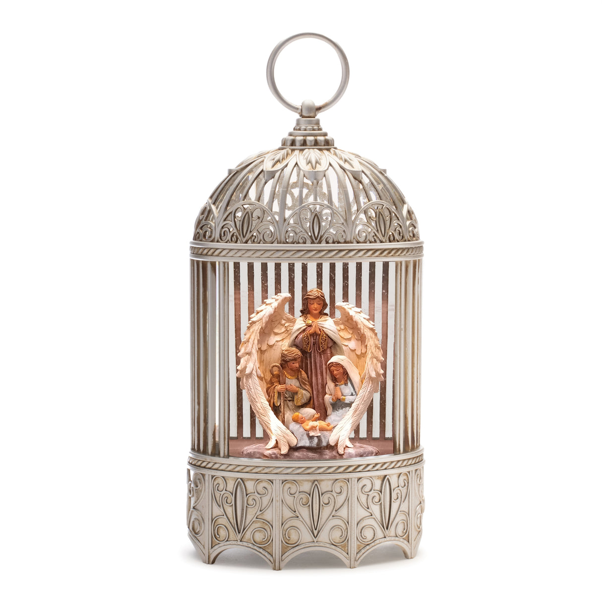 Led nativity scene snow globe 11"h