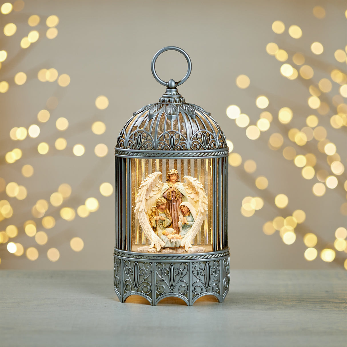 Led nativity scene snow globe 11"h