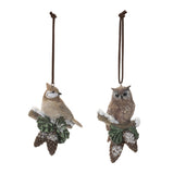 Snowy cardinal bird and owl ornament (set of 12)